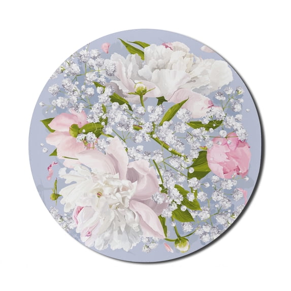 Flowers Mouse Pad for Computers, Romantic Bridal Bouquet with Peonies Leaves and Gypsophila Valentines Day Wedding, Round Non-Slip Thick Rubber Modern Mousepad, 8" Round, Multicolor, by Ambesonne