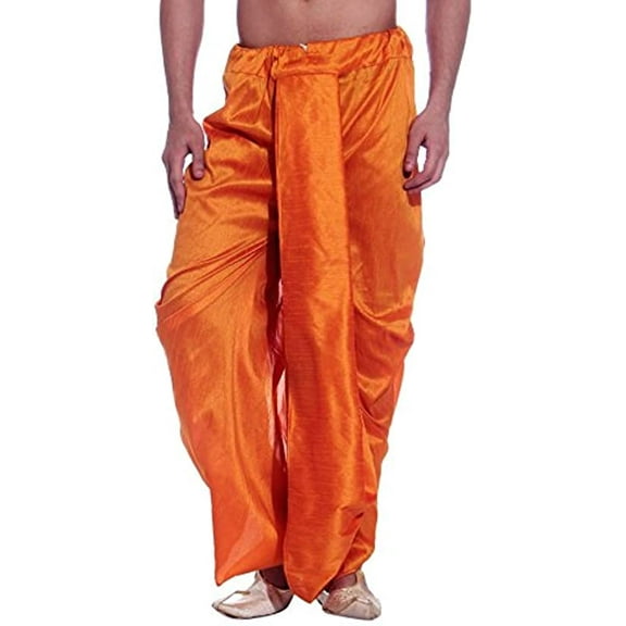 Royal Kurta Men's Orange Luxury Silk Blend Dhoti