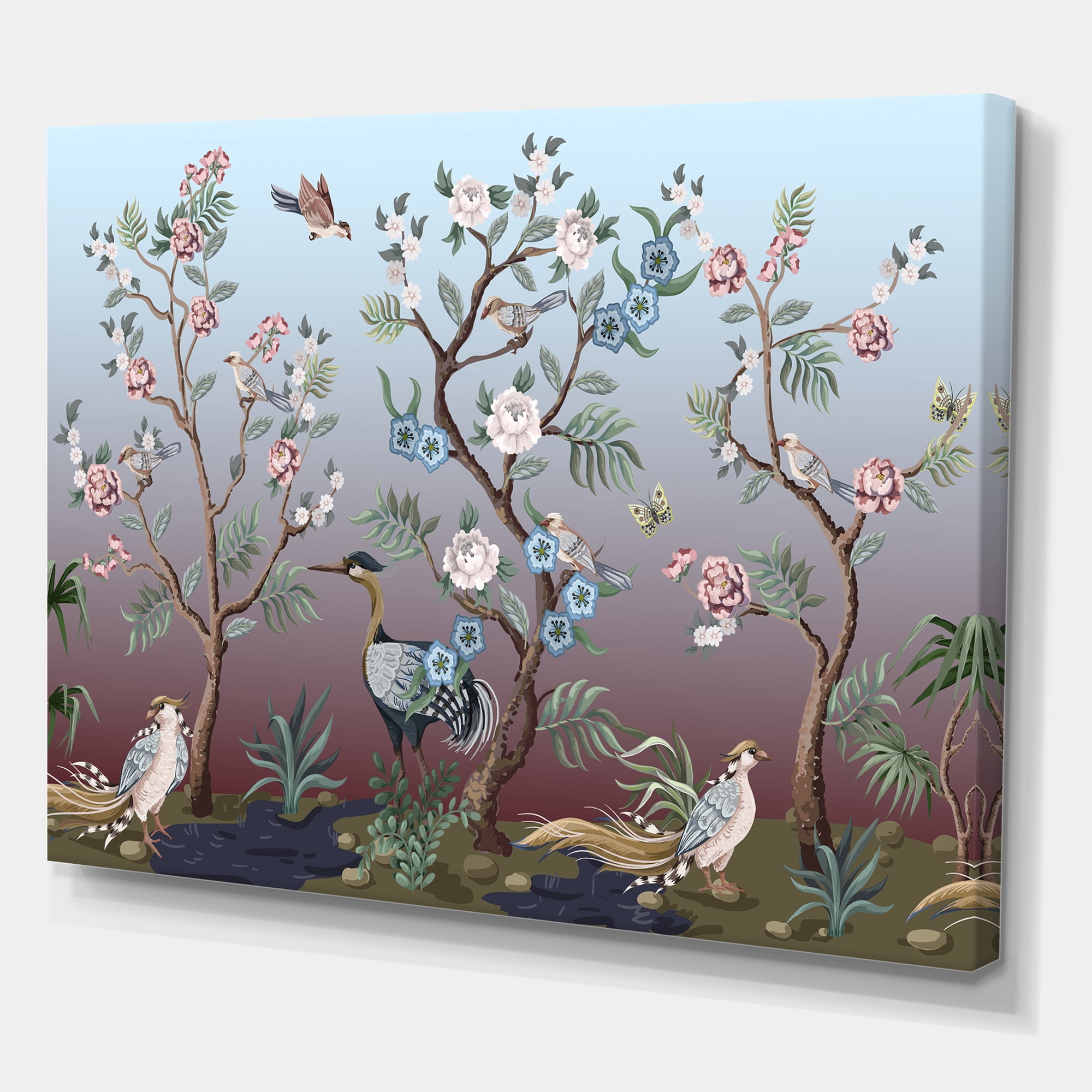 Chinoiserie With Peonies and Birds XI 32 in x 24 in Painting Canvas Art Print, by Designart