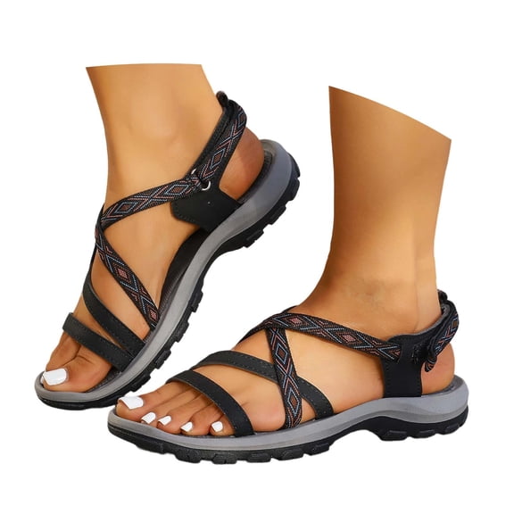 Unir Women's Casual Cloth Color Block Sandals, Sporty Roman Big Size Slip-On Summer Beach Casual Shoes for Vacation & Street Style, 1Pair, 36-42
