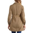 thumbnail image 3 of Chaqueta de mezclilla larga con cinturón y botones de manga larga con solapa para mujer Inspire Chic S color caqui, 3 of 5