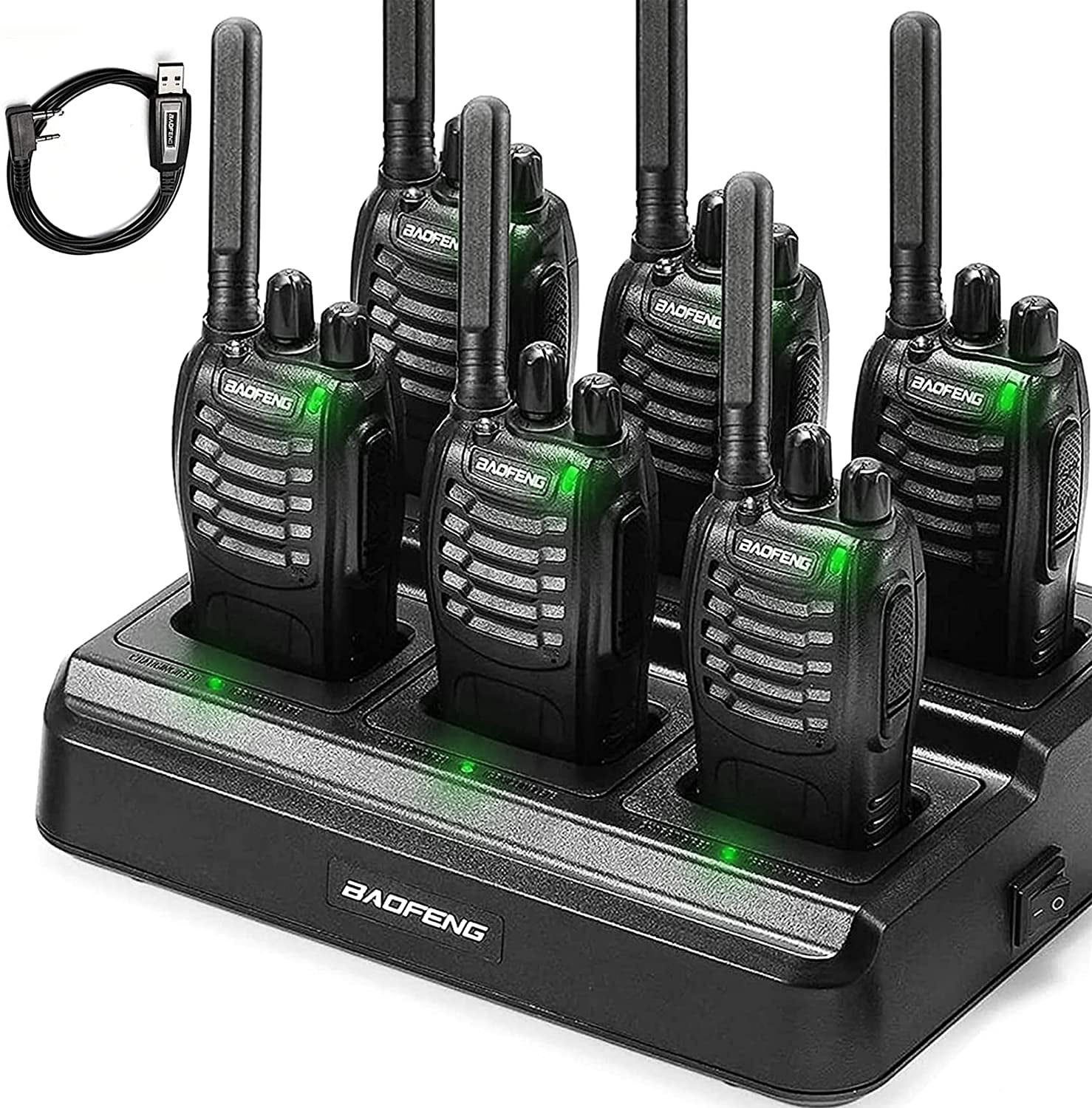 FRS Radio Long Range Two Way Radio 6 Radio and 1 Multi Unit Charger Station Upgrade Version of BF-888S with Earpiece BAOFENG BF-88ST Six-Way Charger Bulk License-Free USB Charging 