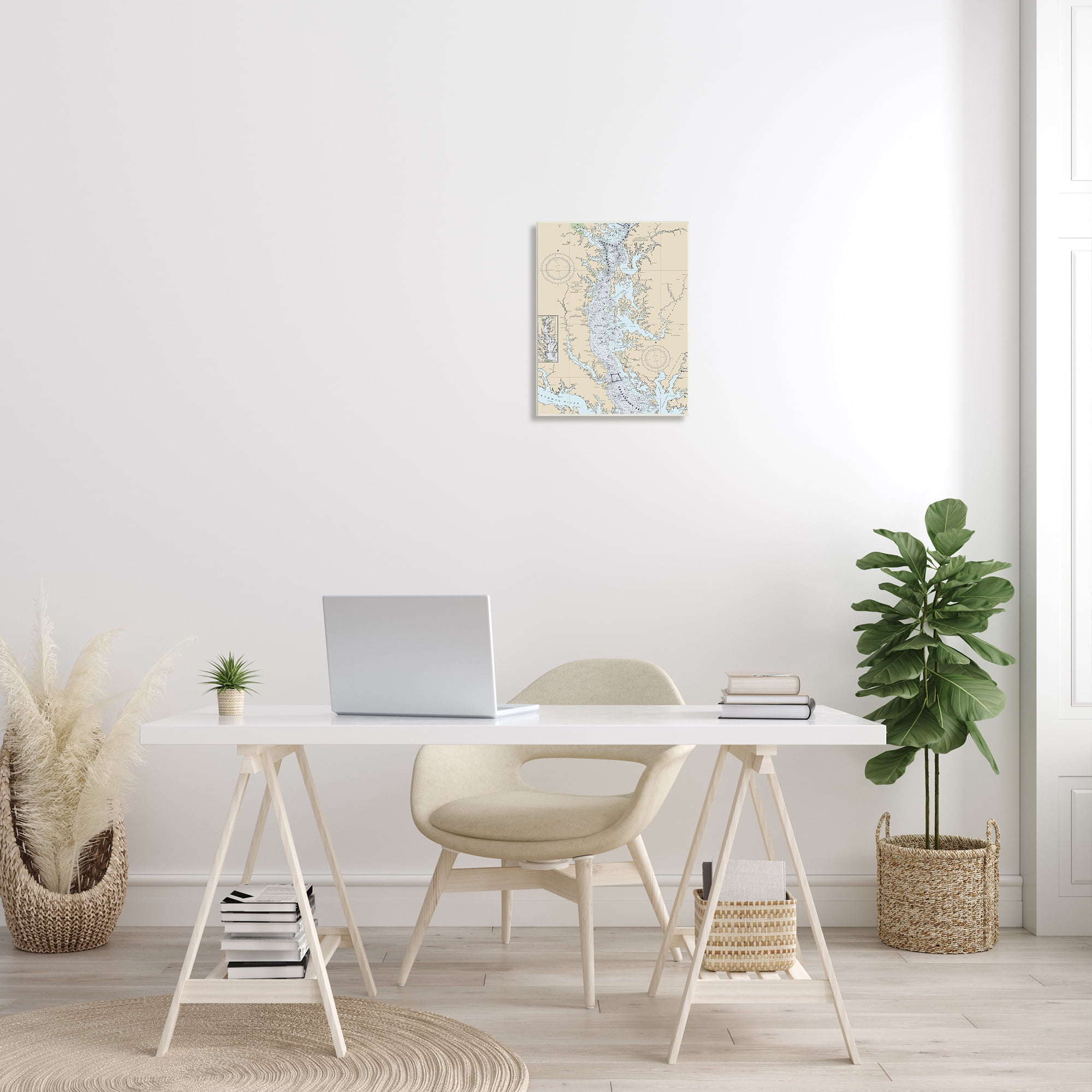 Stupell Industries Potomac River Chesapeake Bay Coastal Map Beige Blue, 13 x 19, Designed by Daphne Polselli