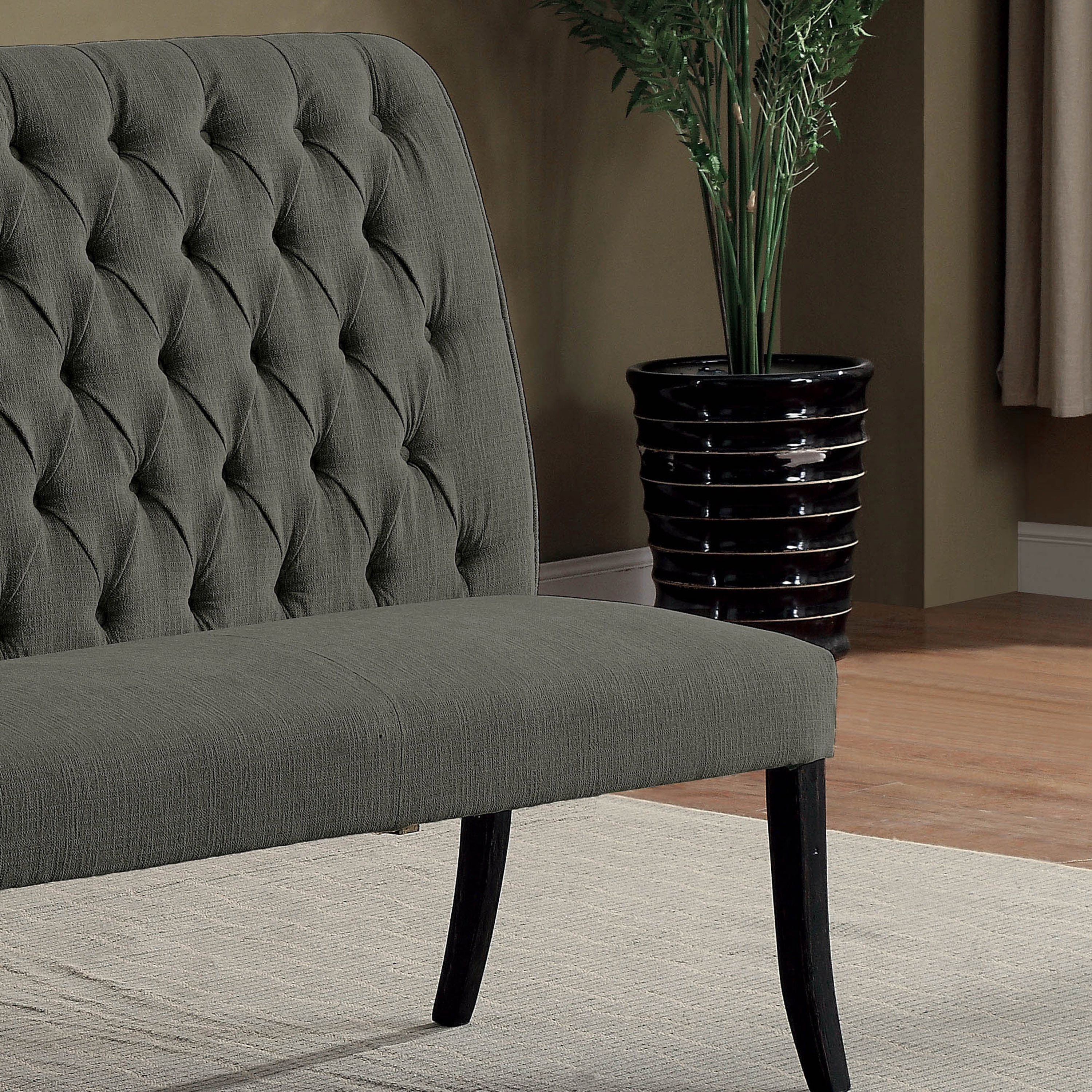 Furniture of America Verona Fabric and Wood Transitional 2-Seater Dining Bench with Tufted, Gray