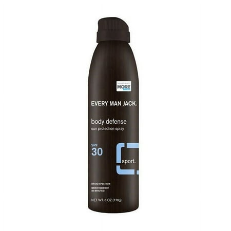 Every Man Jack SPF 30 Body Defense Sun Protection Spray, Fragrance Free, 6 Oz