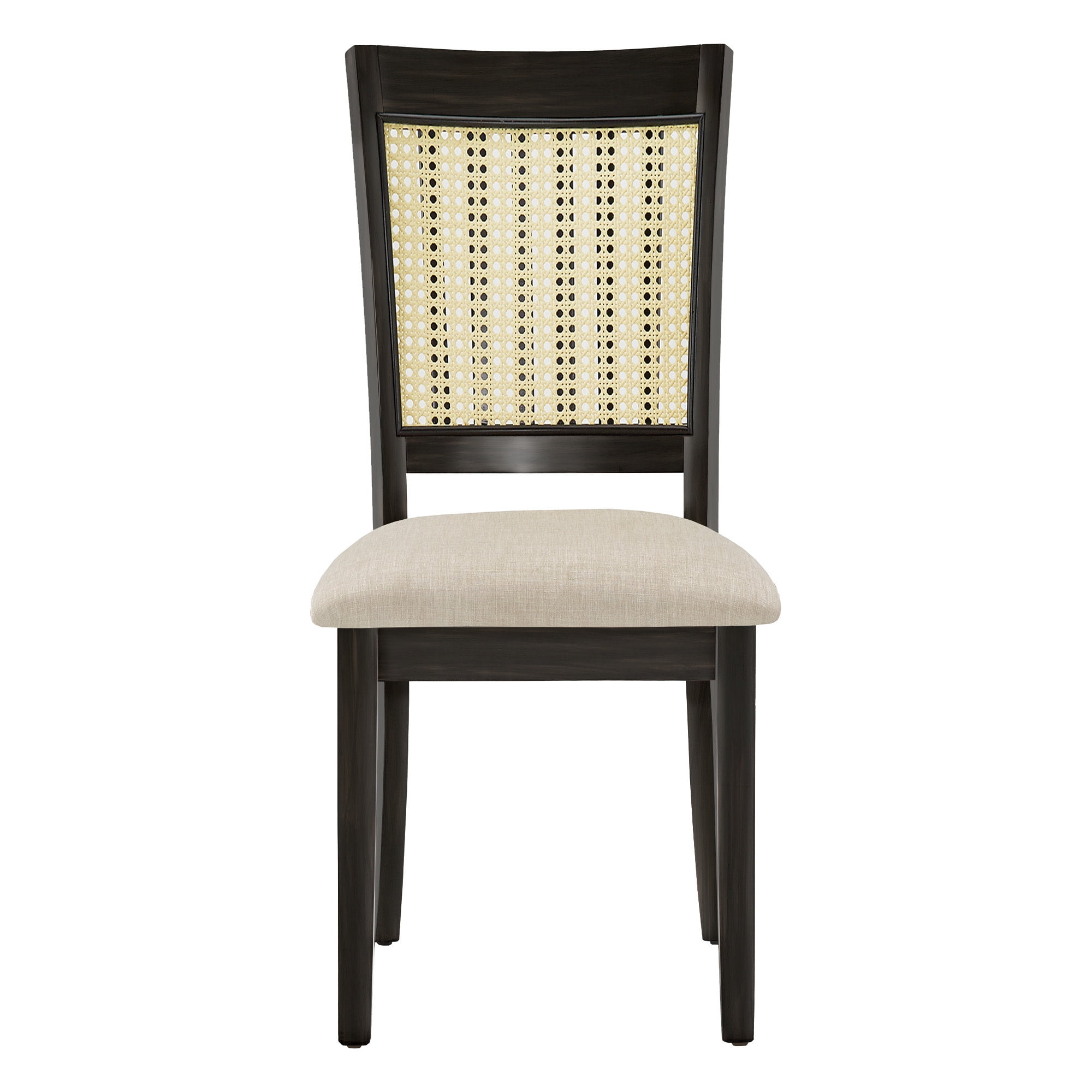 Weston Home Pulukan Cane Slat Back Dining Chair (Set of 2), Antique Black Finish, Beige Linen
