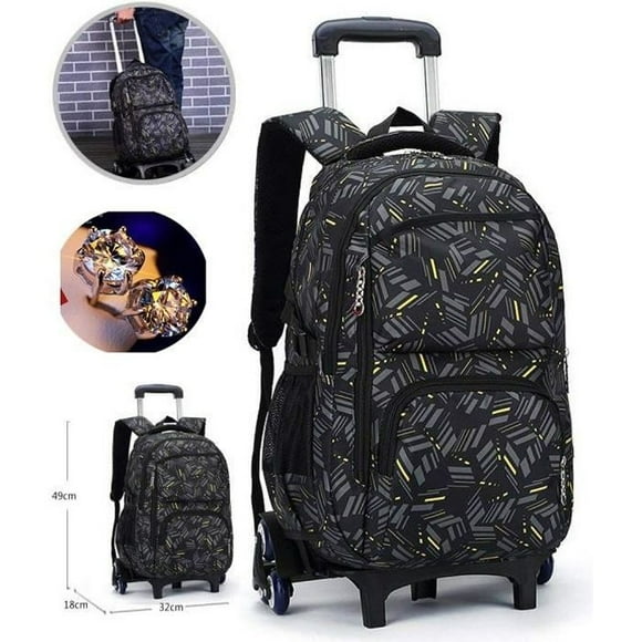 Nylon Wheeled School Bag - Backpack - Black