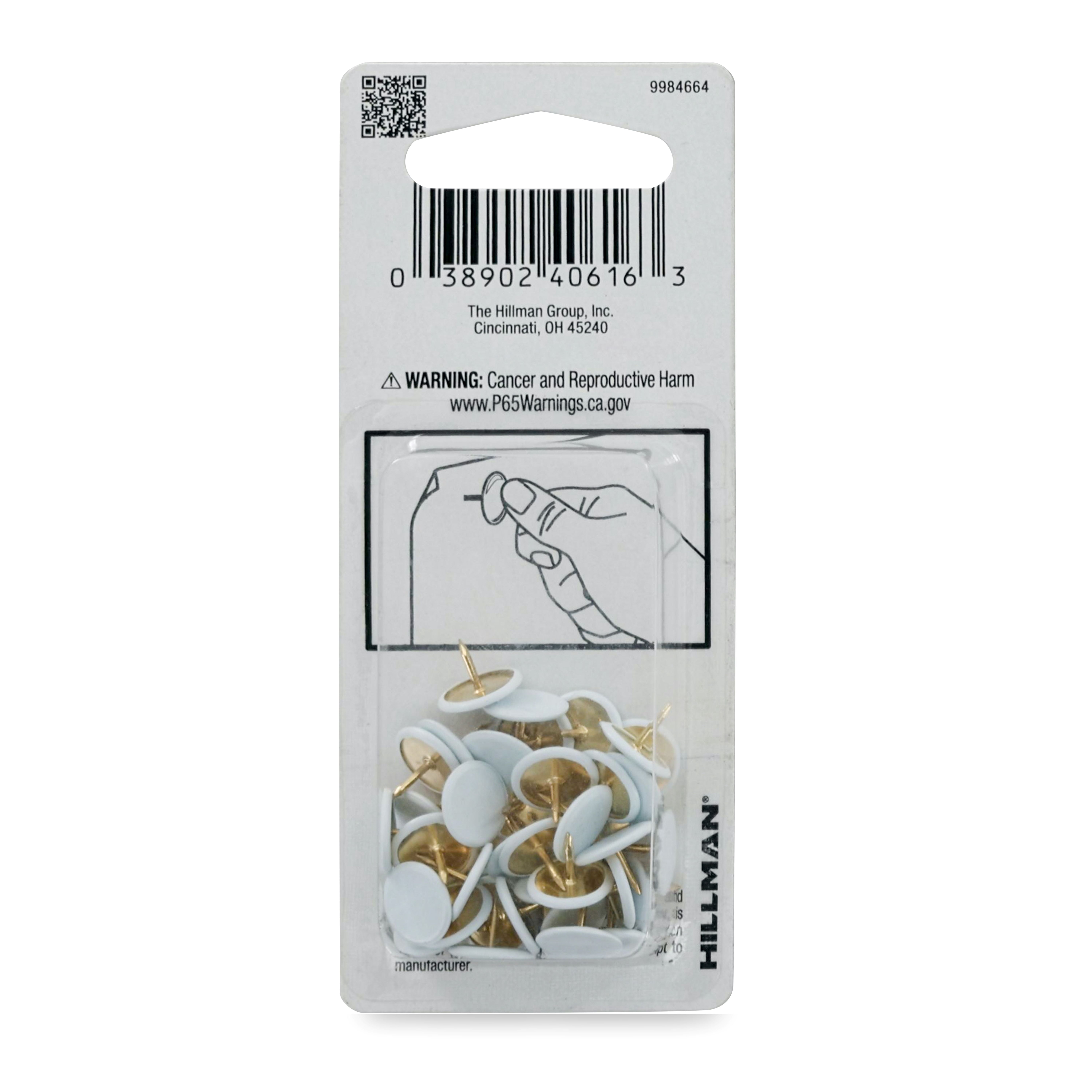 Ook Thumb Tacks, Steel, Bright White Finish, Interior Multi-Material, 40 pack