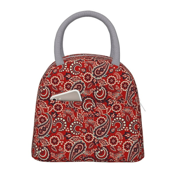 Balery Vintage Red Paisley Bolsa de Almuerzo para Mujeres, Caja de Almuerzo, Bolsa de Almuerzo Pequeña Impermeable, Tote de Almuerzo Reutilizable con Gran Capacidad