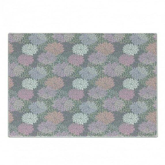 Pink and Grey Cutting Board, Blossom Bouquet Botanical Foliage Shabby Form Essence Chrysanthemum, Decorative Tempered Glass Cutting and Serving Board, Small Size, Blush Lilac Grey, by Ambesonne