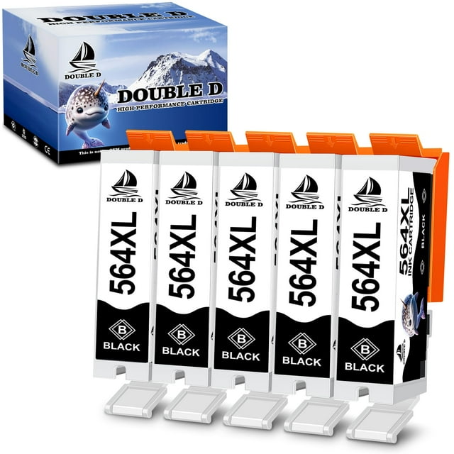 Cartucho de tinta DOUBLE D 564XL de alto rendimiento negro, paquete de 5
