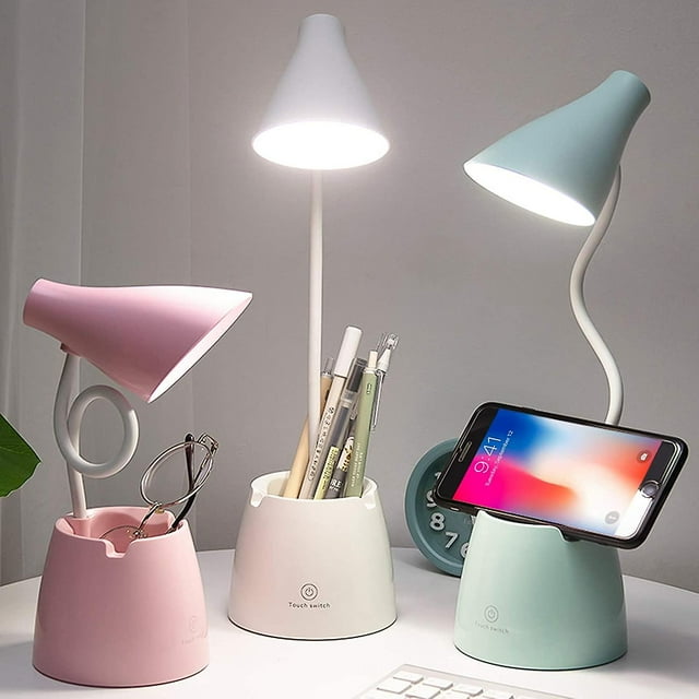 Lámpara de escritorio LED, lámparas de escritorio con 3 modos de iluminación y atenuación continua, luz de escritorio 360 cuello de cisne flexible con soporte para bolígrafo y soporte para t