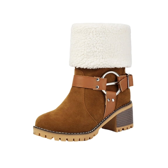 Wensltd Women Ankle Boots Wide Width Round Toe Plush Lined Winter Warm Fashion Booties