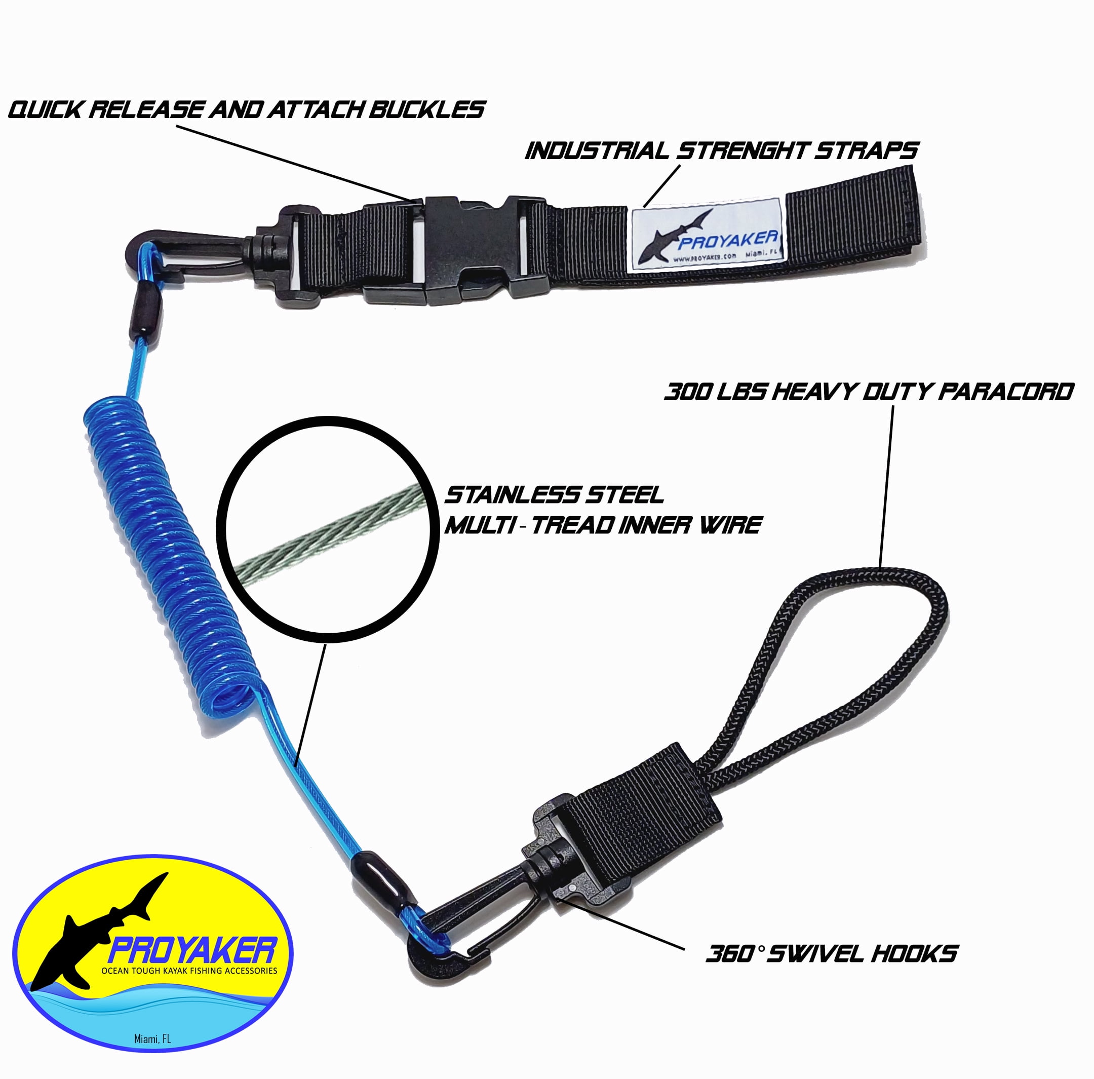 PROYAKER Ocean Tough Kayak Accessories Set of 2 Universal Paddle / Fishing Rod Leash By Proyaker
