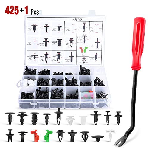 Auto Clips Car Body Retainer Assortment Clips Set Tailgate Handle Rod Clip Retainer Auto Push Rivets Plastic 19 MOST Popular Sizes Car Clips 425 PCS With 1 Fasteners Removal Tool For GM Ford Chevy 