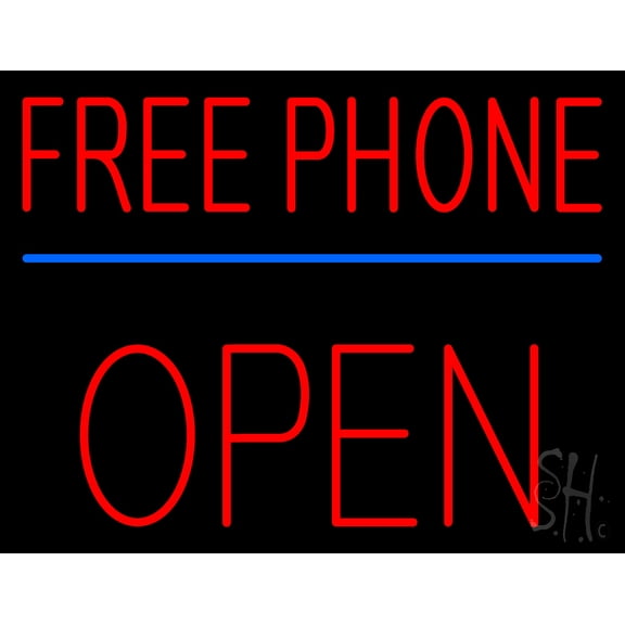 Red Free Phone Block Open LED Neon Sign 15 x 19 - inches, Clear Edge Cut Acrylic Backing, with Dimmer - Bright and Premium built indoor LED Neon Sign for Computer & Electronics store decor.