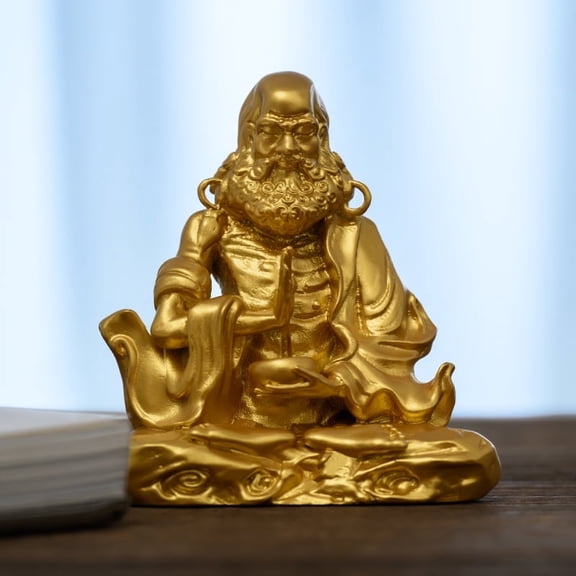 Handcrafted Bodhidharma Statue Golden Brass 2.56in Clarity & Strength Perfect Gift for Meditation Corner