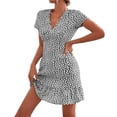 thumbnail image 1 of B91xZ Femmes Plus Size Robe Plissée Manches Courtes Robe Robe Bouton vers le Bas Wrap V Cou Casual Travail Robes Fluides, Blanc L, 1 of 5