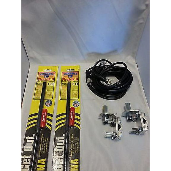 2 FIRESTIK 2 FS2 BLACK, FS2B 2FT CB ANTENNAS, 18FT DUAL COAX, BRACKETS, STUDS