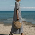 thumbnail image 6 of aohooy Cowl Neck Maxi Dress for Women Summer Casual Short Sleeve Cotton Long Length Dresses with Pockets Flowy Beach Sundress Gray,S, 6 of 9