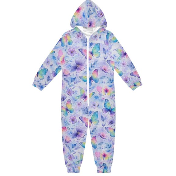 Gradient Bow Boys & Girls Hooded One-Piece Pajamas Warm Crystal velvet Hooded Long Sleeve Loungewear Jumpsuit Unisex