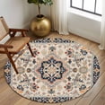 thumbnail image 3 of Blue Boho Large Area Rugs for Bedroom Living Room, Soft Non Slip Carpet Bedside Rug, Ethnic Vintage Mexican Flowers Southwestern Round Floor Cover Kitchen Accent Rug 5' for Dining Room/Office, 3 of 9
