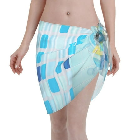 Adobk Women Beach Sarong Bathing Suit French Bulldog Dog In A Bathtub Print Wrap Skirt Sheer Bikini Swimsuit Cover Ups For Swimwear