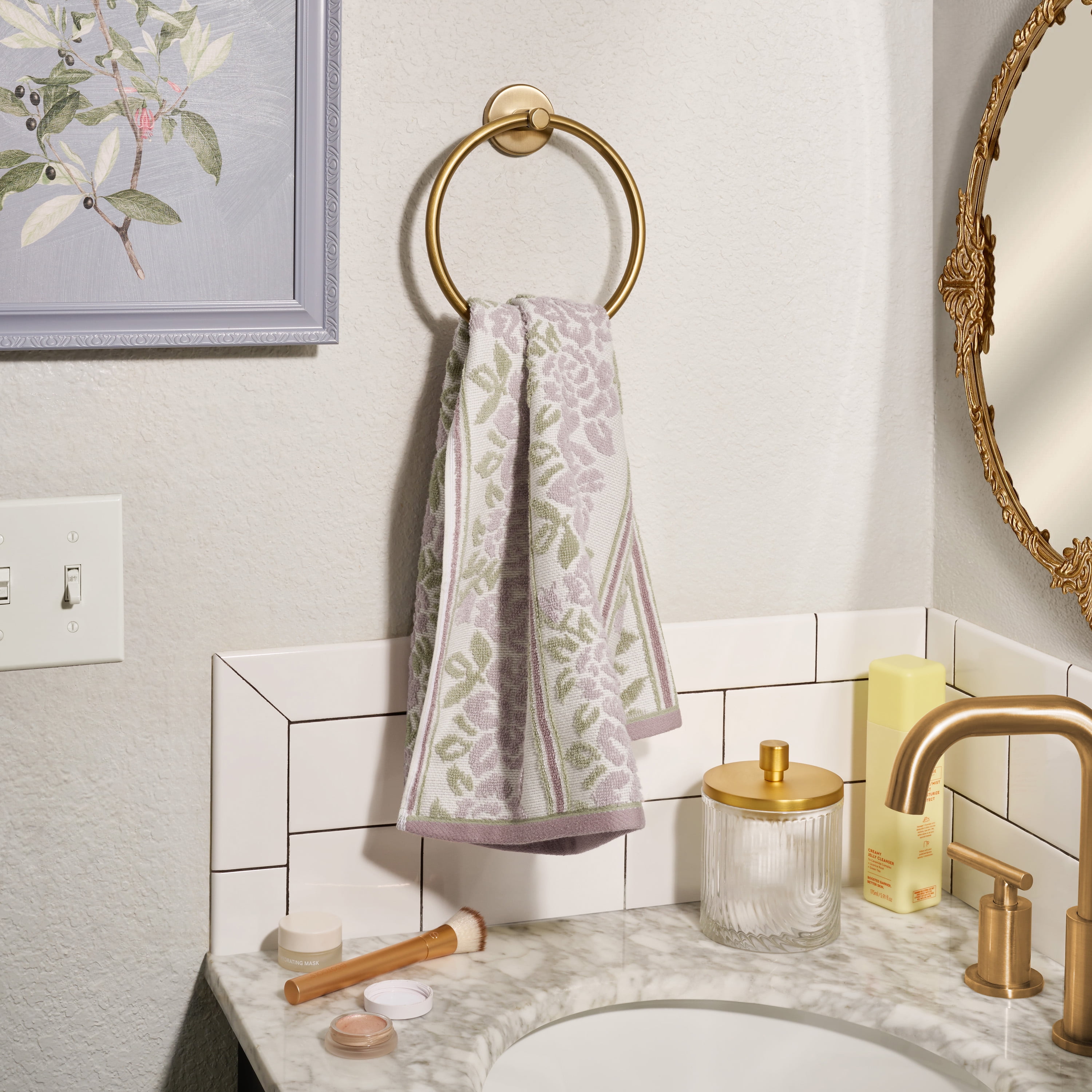 Beautiful by Drew Barrymore Wallpaper Hand Towel, Soft 100% Cotton, Rose Pink