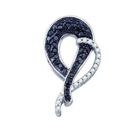 10K White Gold 0.50CT Shiny Pave Black Round Cut Diamond Fashion Pendant