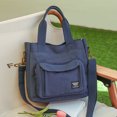 thumbnail image 3 of Bolso bandolera de lona con correa ajustable, neceser de maquillaje de lona (azul), 3 of 5