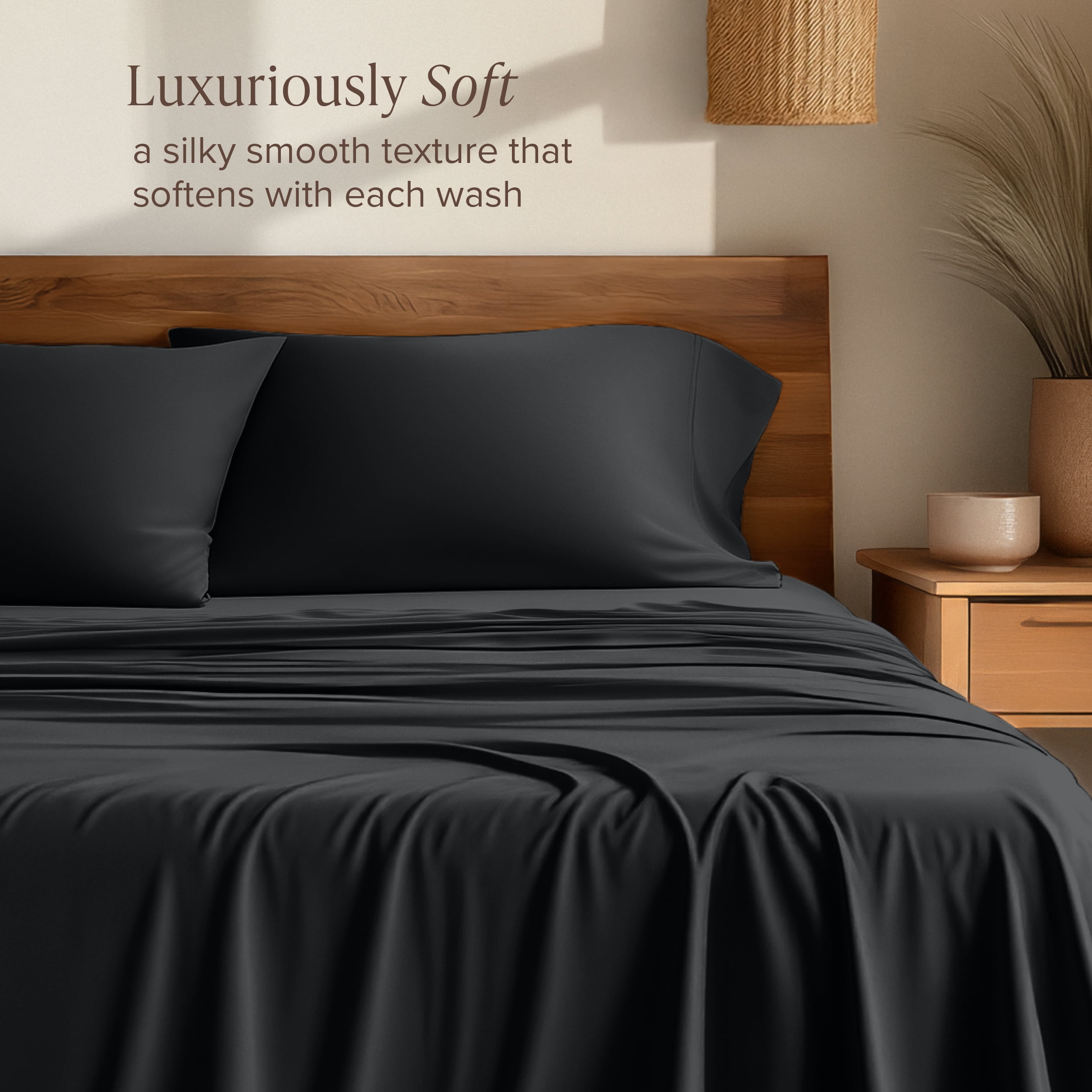Bare Home Bamboo Sheet Set - Made from Rayon Fibers - Deep Pockets - 4 Piece - Full, Black