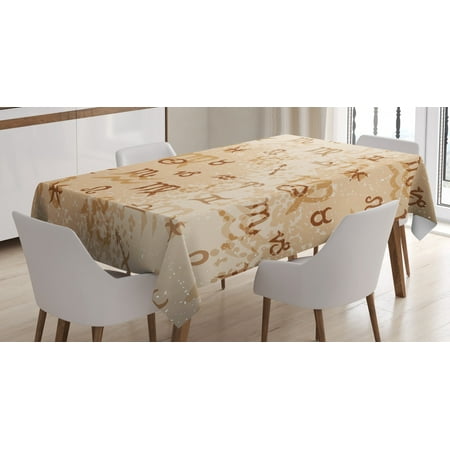 

Astrology Tablecloth Ancient Abstract Astrological Zodiac Signs Grunge Backdrop Image Rectangular Table Cover for Dining Room Kitchen 60 X 90 Inches Light Brown and Caramel by Ambesonne