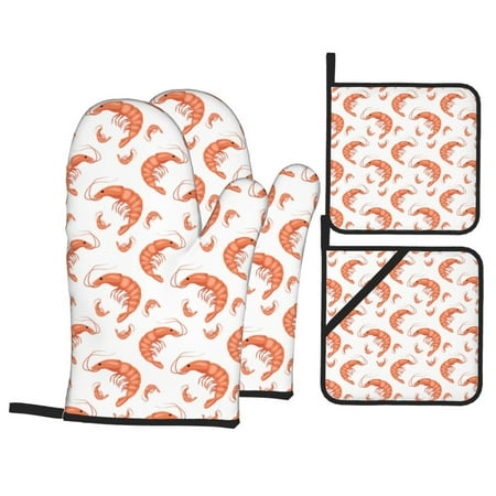 

Oven Mitts and Pot Holders Sets 4 pcs - Shrimp No.9046 Heat Resistant Silicone Oven Gloves with Non-Slip Silicone Surface and hot pads for kitchen Baking Cooking BBQ