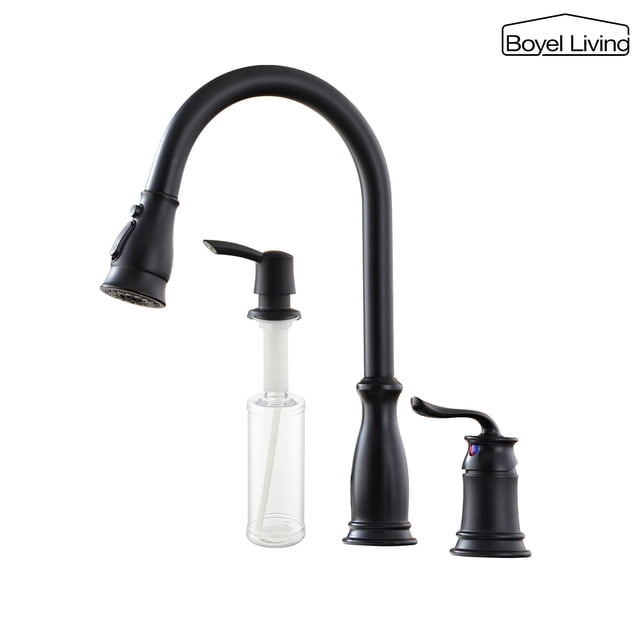 3-Spray Patterns 1.8 GPM Single Handle No Sensor Pull Down Sprayer Kitchen Faucet with Soap Dispenser in Matte Black