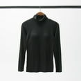 thumbnail image 2 of Women's Turtleneck Long Sleeve Shirts With Chest Basic Tops Cotton Solid Color Blouse Black L, 2 of 3