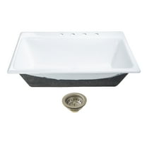 Kingston Brass KGCKTS3622118 Towne 36-Inch Cast Iron Self-Rimming Single Bowl Drop-In Kitchen Sink (4-Hole) with Strainer in White/Brushed Nickel