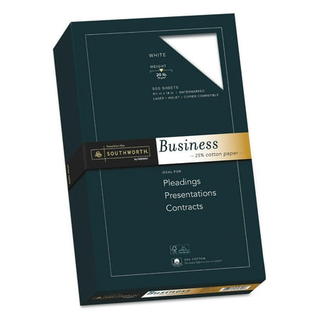Southworth 25% Cotton Business Paper, 20lb, 95 Bright, 8 1/2 x 14, 500 Sheets