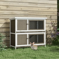 PawHut Wooden Bunny Hutch with Ramp, Indoor/Outdoor, Brown
