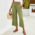 thumbnail image 5 of Pull On Cotton Wide Leg Trousers for Women Loose Fit Solid Casual Ankle Pants Spring Summer Beach Cropped Pants, 5 of 5