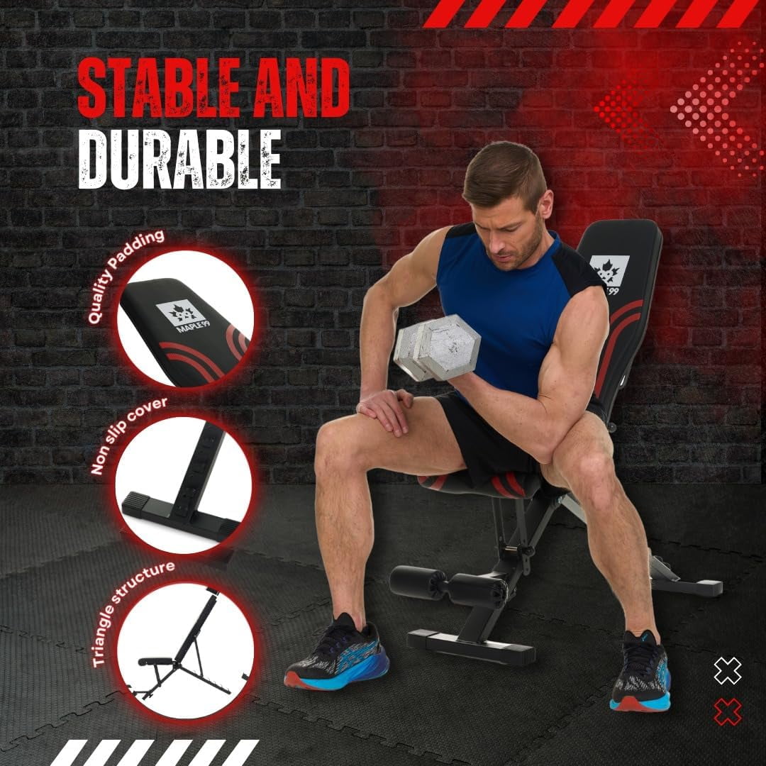 Maple99 Adjustable Weight Bench - Professional Grade Fitness Equipment, 16 x 42.5 x 13.5 Inches
