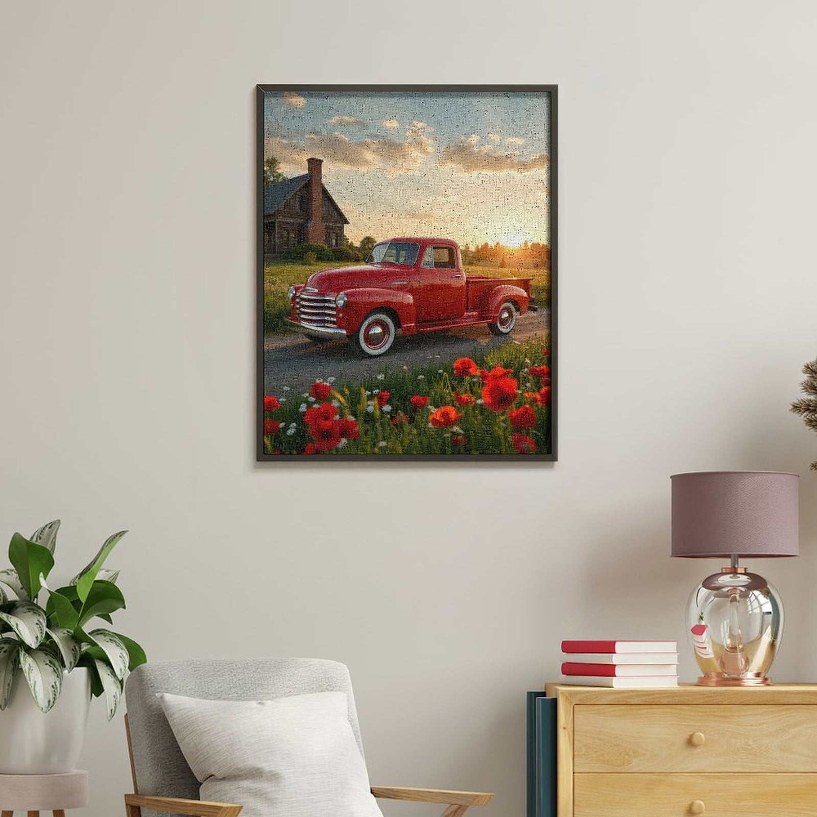 Paint by Numbers Kit for Adults, Vintage Red Truck Sunset Farm Paint by Numbers, Easy Paint by Numbers Kit for Adults Beginner, DIY Adult Paint by Number Kits on Canvas, Home Decor