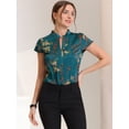 thumbnail image 4 of DARING DIVA Stand Collar Floral Silky Work Blouse Top Navy Blue XS XS Navy Blue, 4 of 6