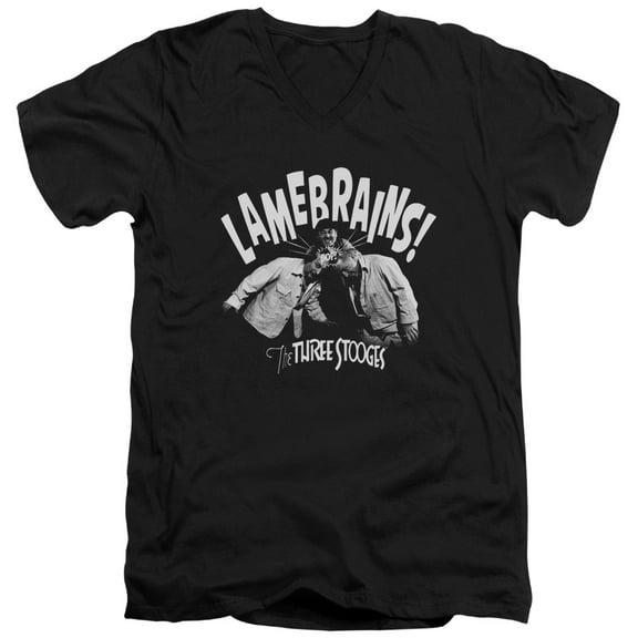 Three Stooges Lamebrains S/S Adult V-Neck 30/1 T-Shirt Black