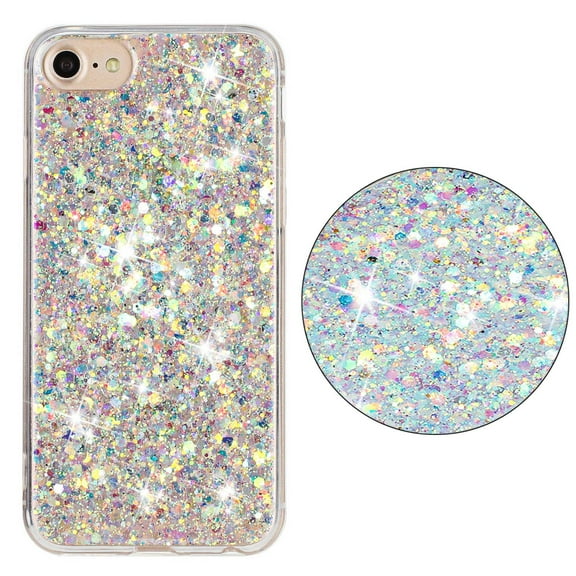 For iPhone 7 / 8 / SE 2022 & 2020 Case,Cute Glitter Bling Twinkle Stardust with Drop Protection Shockproof Soft TPU Slim Flexible Phone Case Girls/Women Protective case for iPhone 7/8/SE,White