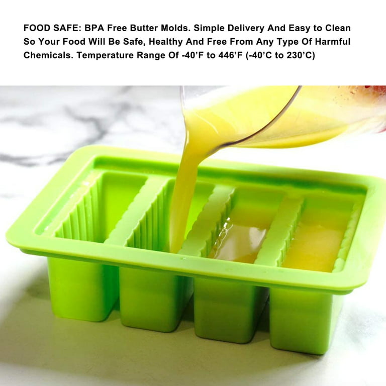 Large 4 Cavities Butter Mold Silicone (Green), Butter Mold with Lid  Non-Stick Easy to Clean Silicone.City Brand
