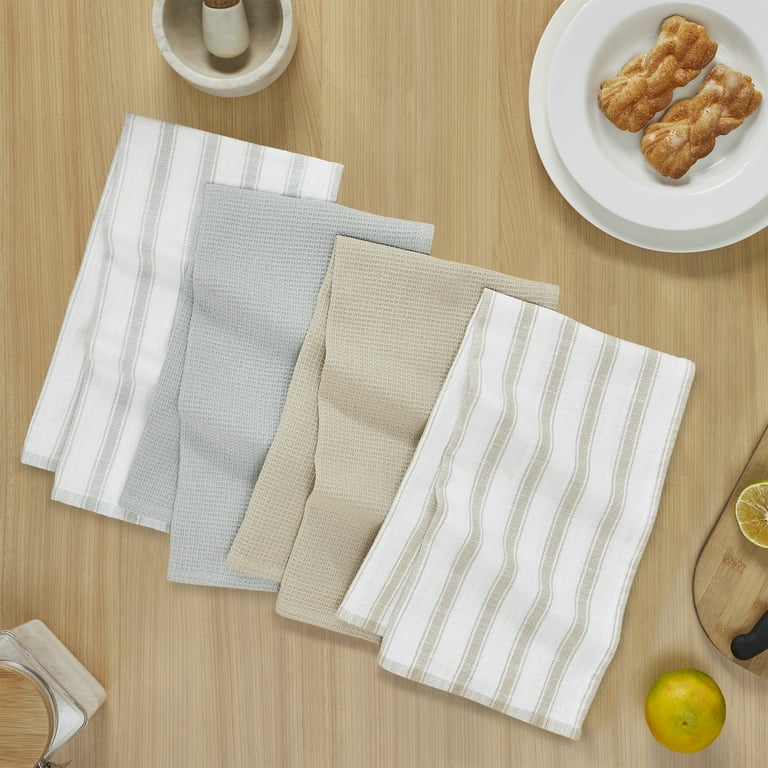 Set of Black Waffle Linen Tea Towels. Natural Linen Kitchen Towel