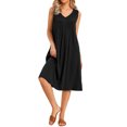 thumbnail image 2 of INSPIRE CHIC Pleated Dress for Women's Summer Casual 2025 Sleeveless Midi Swing Tank Sundress V Neck Dresses XL Black, 2 of 6