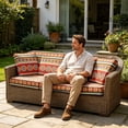 thumbnail image 4 of 4PCS Stretch Printed Patio Seat Cushion Slipcover, Waterproof Elastic Outdoor Furniture Cushion Cover, Floral Leaf Pattern Washable Protector for Garden Metal Rattan Chair Cushions 27.56x25.2 Inch, 4 of 8