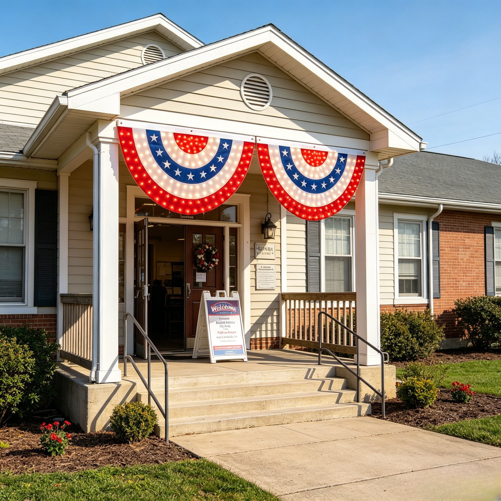 BZPIZ LED Light Fan Flag, LED American Pleated Fan Bunting Flag 2PC Outdoor Red White Blue Bunting Banner for Independence Day Decorate Patriotic Memorial Day, 4th of July Decorations