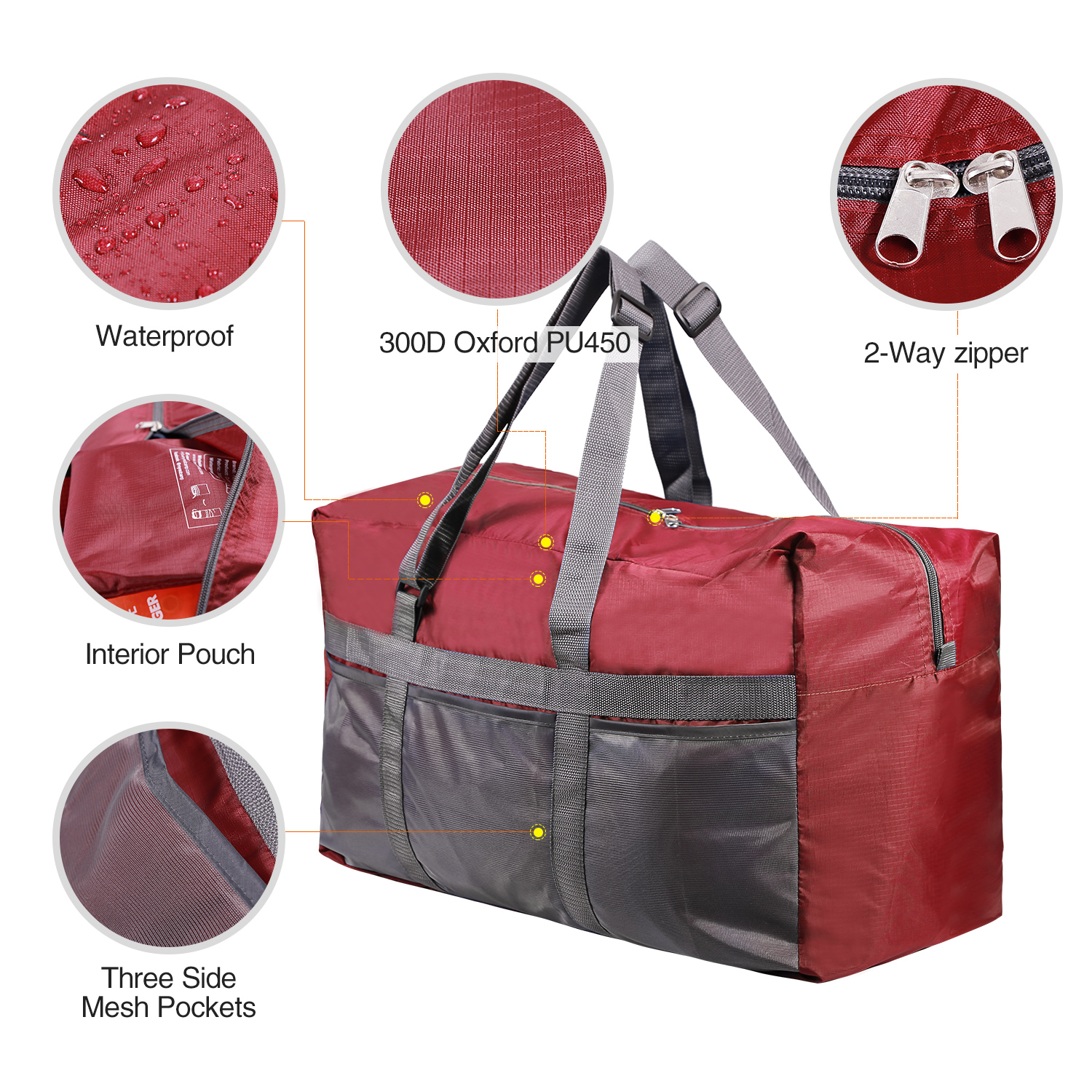 REDCAMP Large 25'' Duffle Bag 75L Wine Lightweight, Waterproof Travel Duffel Bag Foldable for Men Women - image 2 of 7